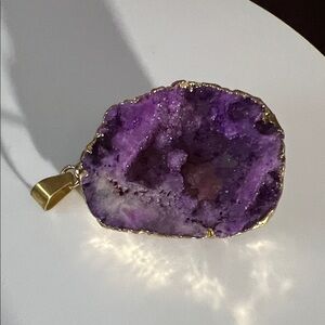 Purple Druzy Geode Pendant with Gold Trim